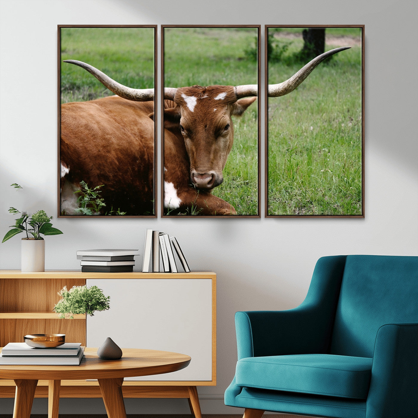 MGV-FC-48X32-3P - Longhorn Cow Animal Wall Art Canvas Print