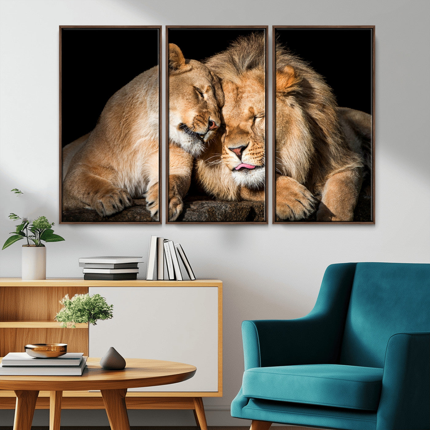 MGV-FC-48X32-3P - Lion and Lioness Wall Art Print Canvas | 3-Panel African Wildlife Canvas Print | Animal-Themed Art
