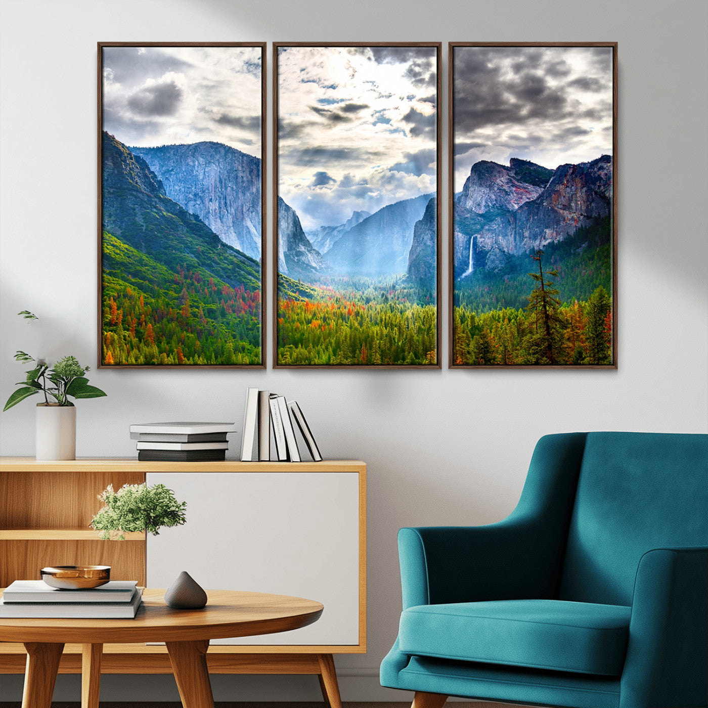 MGV-FC-48X32-3P - Yosemite Park Half Dome 3 Panel Canvas Print | Large Giclée Landscape Wall Art for Living Room,