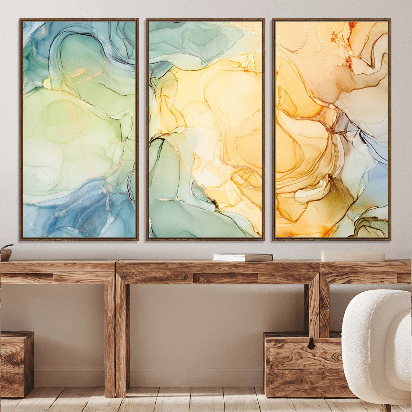 42195-MGV-CV-36X24-Green and Yellow Marble Fluid Effect Wall Art, Green and Yellow Marble Canvas Wall Art Print