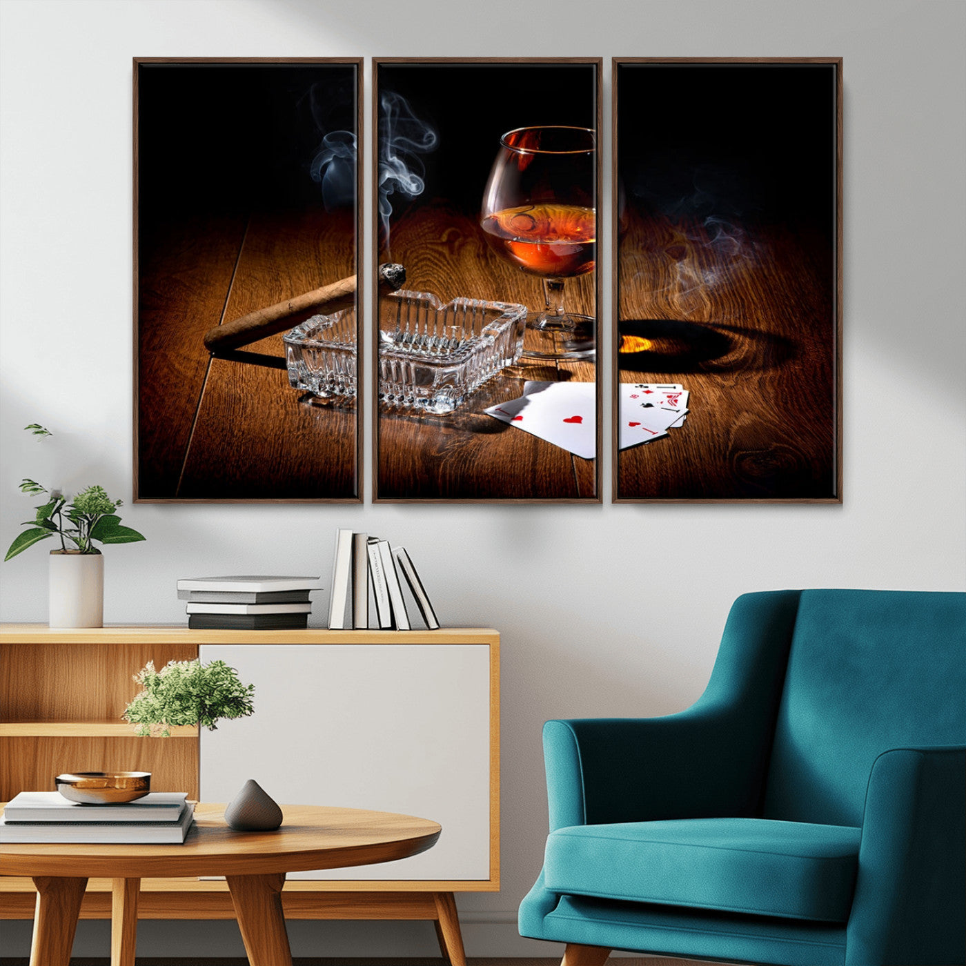 MGV-FC-48X32-3P - Whiskey Cigar Wall Art Canvas Print Kitchen Wall