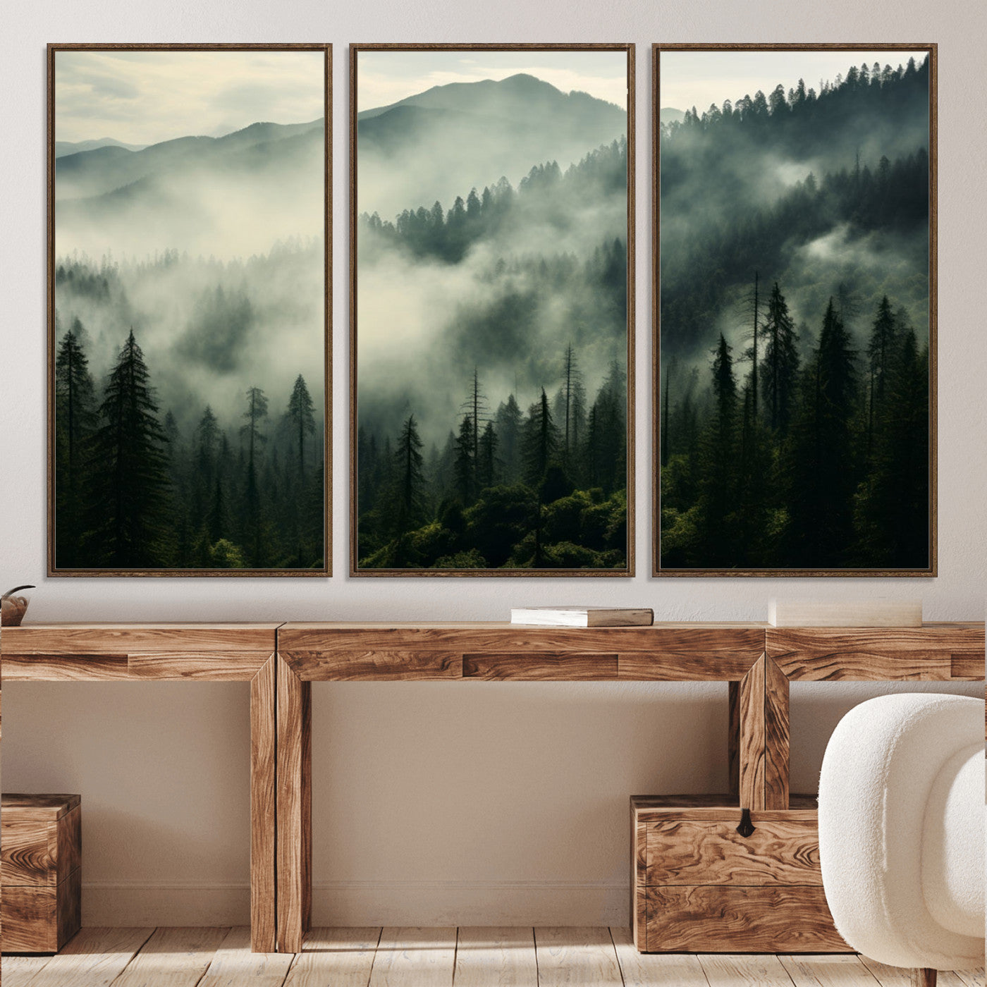 25295-MGV-CV-36X24-Captivating Misty Forest Wall Art Premium Canvas Print a Foggy and Serene Atmosphere