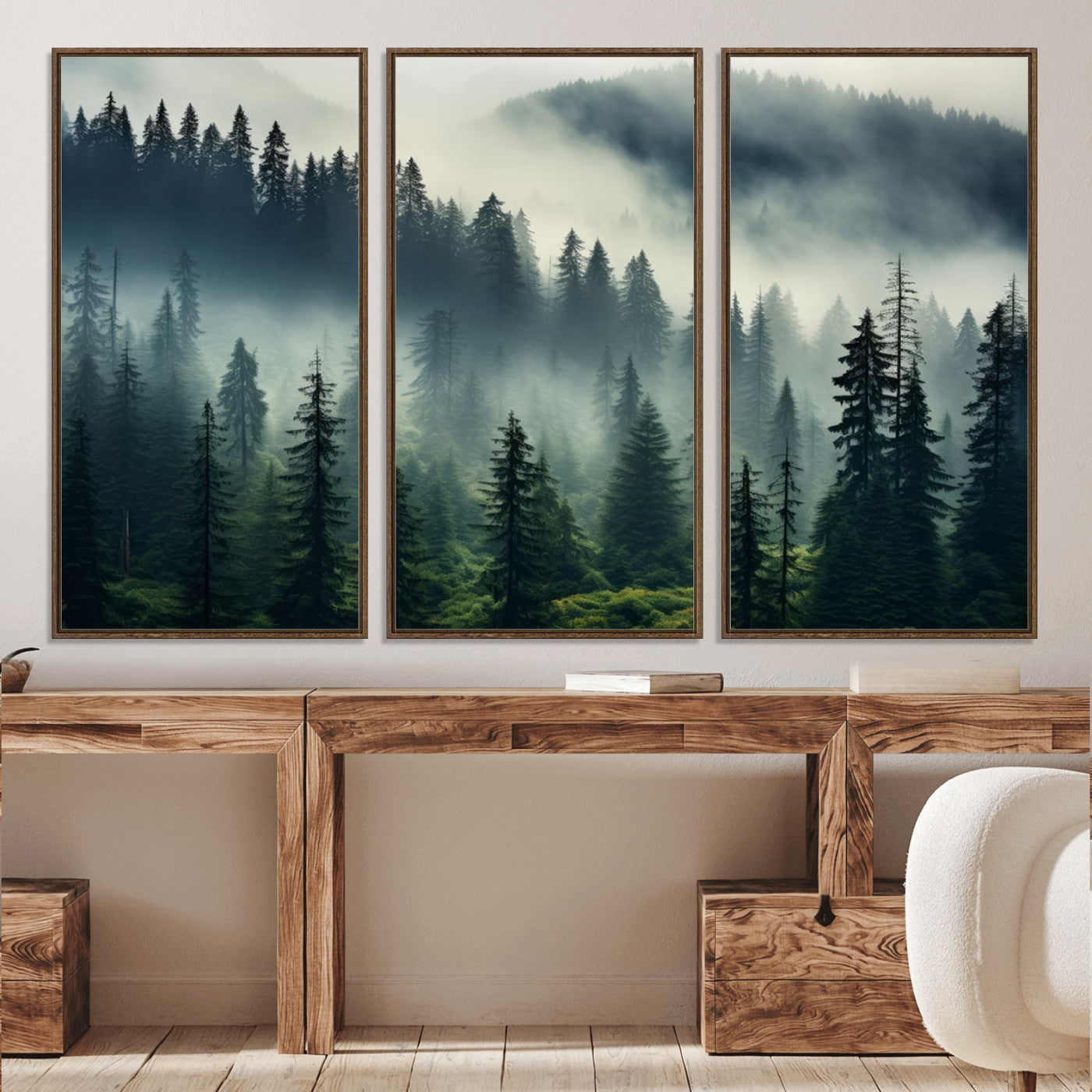 48606-MGV-CV-36X24-Captivating Misty Forest Wall Art Premium Canvas Print a Foggy and Serene Atmosphere