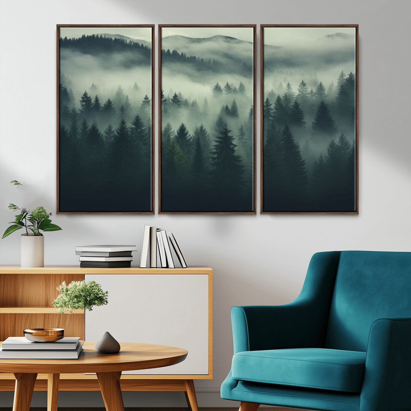 MGV-FC-48X32-3P - Misty Forest Wall Art Premium Canvas Print a Foggy and Serene Atmosphere