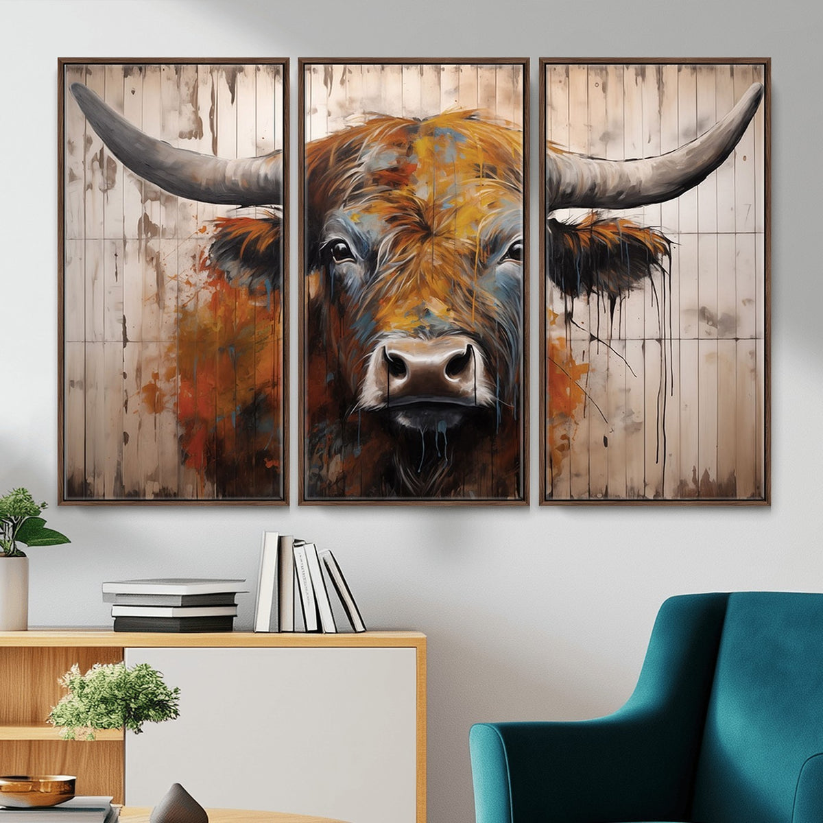 47284-MGV-CV-24X16 - Abstract Bull Highland Cow Canvas Wall Art Print