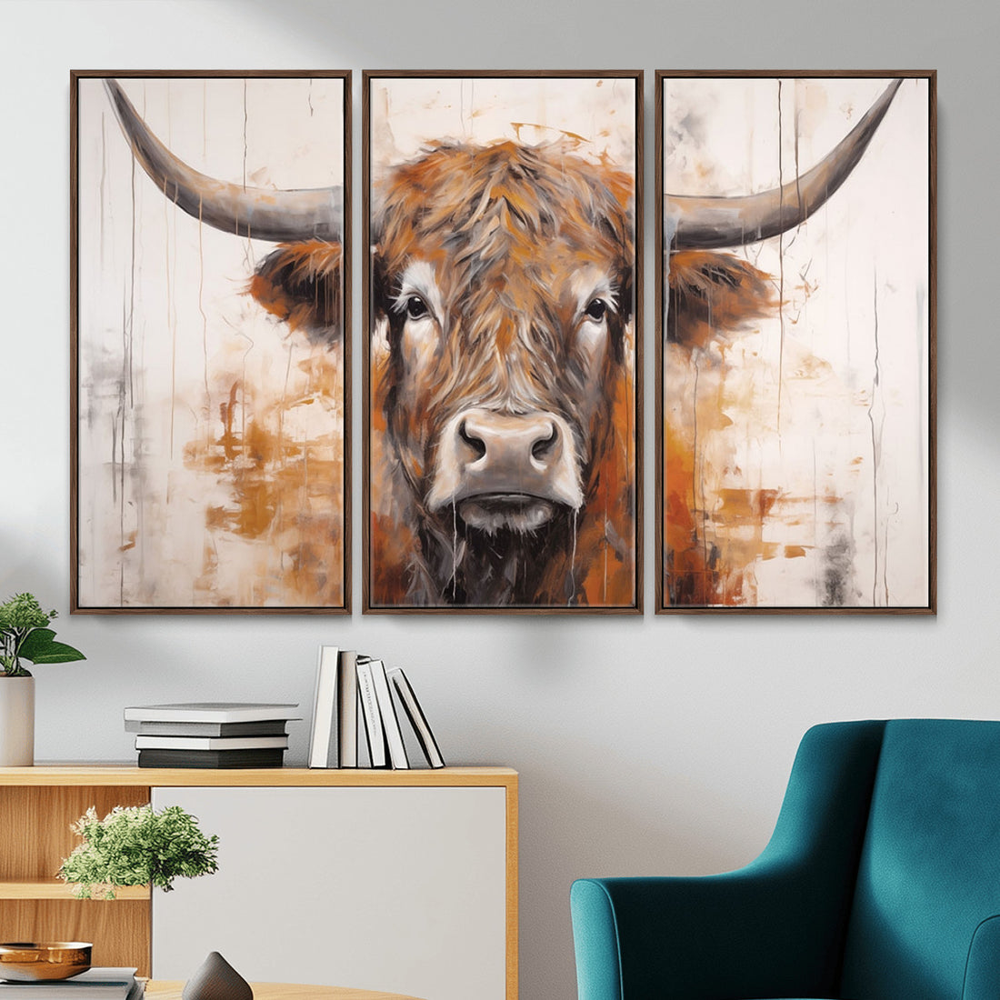 Vintage Scottish Highland Cow Cattle Art | Farmhouse Highland Cow Wall Art Canvas Print