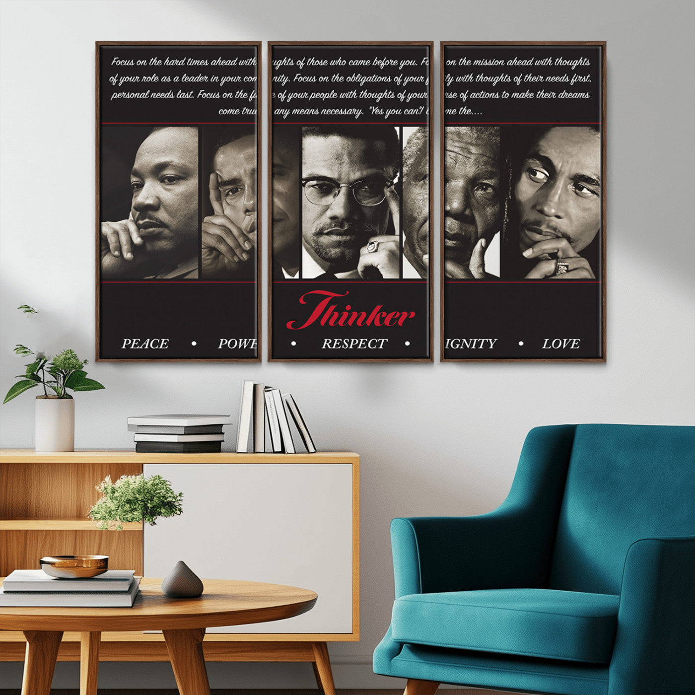 MGV-FC-48X32-3P - Thinkers of Wall Art Canvas Print - Inspirational Wall Art Featuring Icons of Peace, Power, and