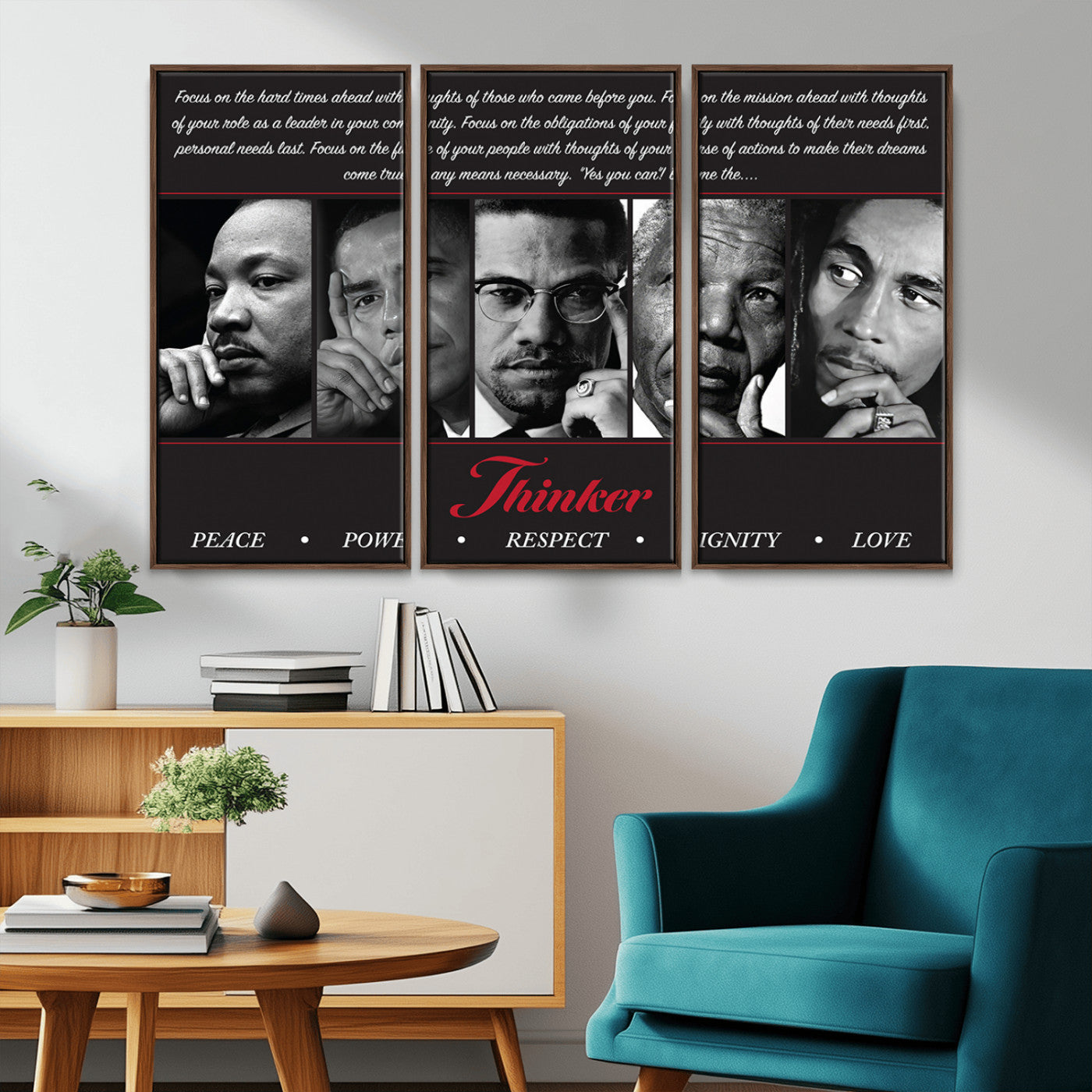 MGV-FC-48X32-3P - Thinker Peace Power Respect Dignity Wall Art | Thinkers of Changel Wall Art Featuring Icons of