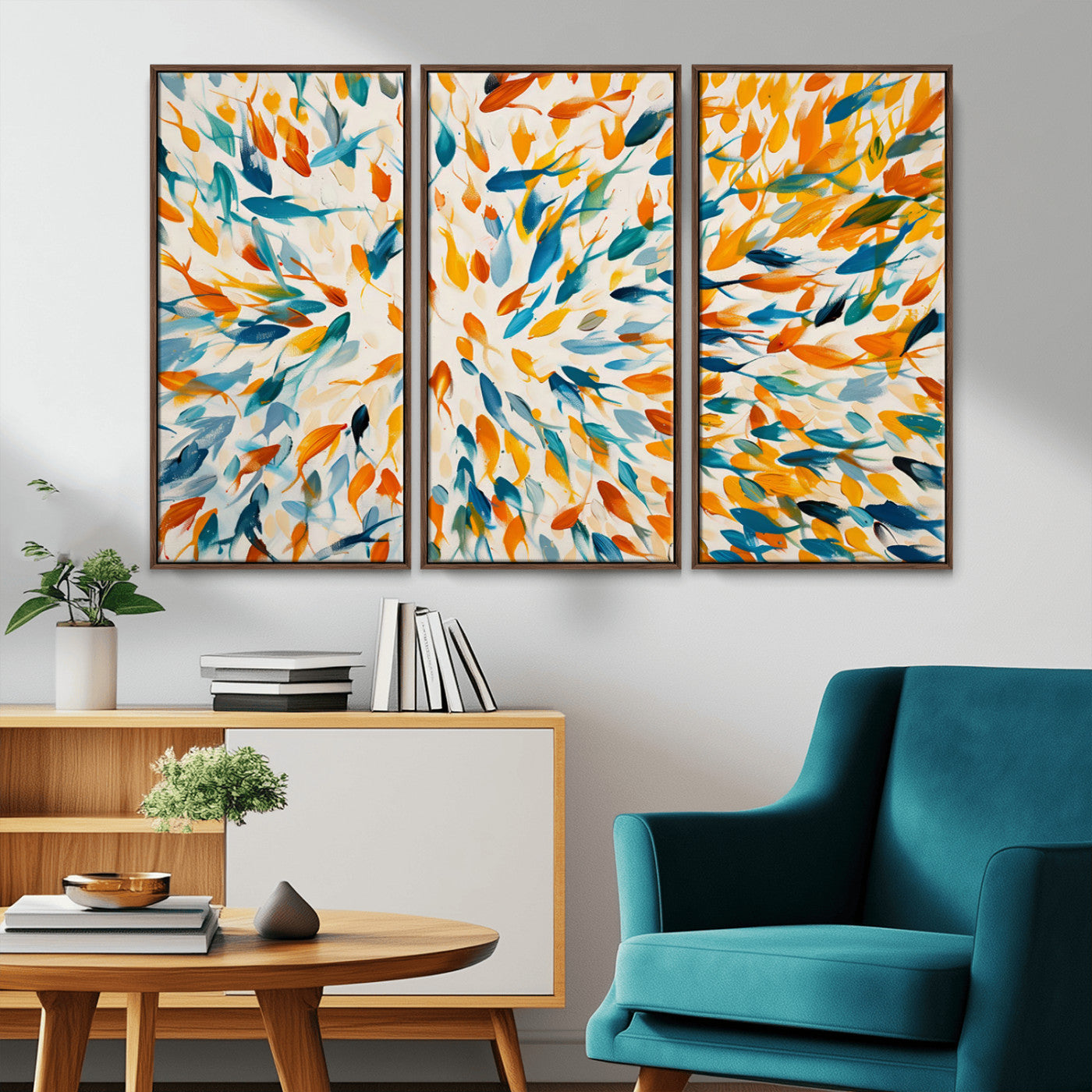 59969-MGV-FC-48X32-3P_Walnut-Colorful Fish Wall Art Print – Abstract Ocean-Inspired Wall Art for Modern Spaces | Framed Canvas,