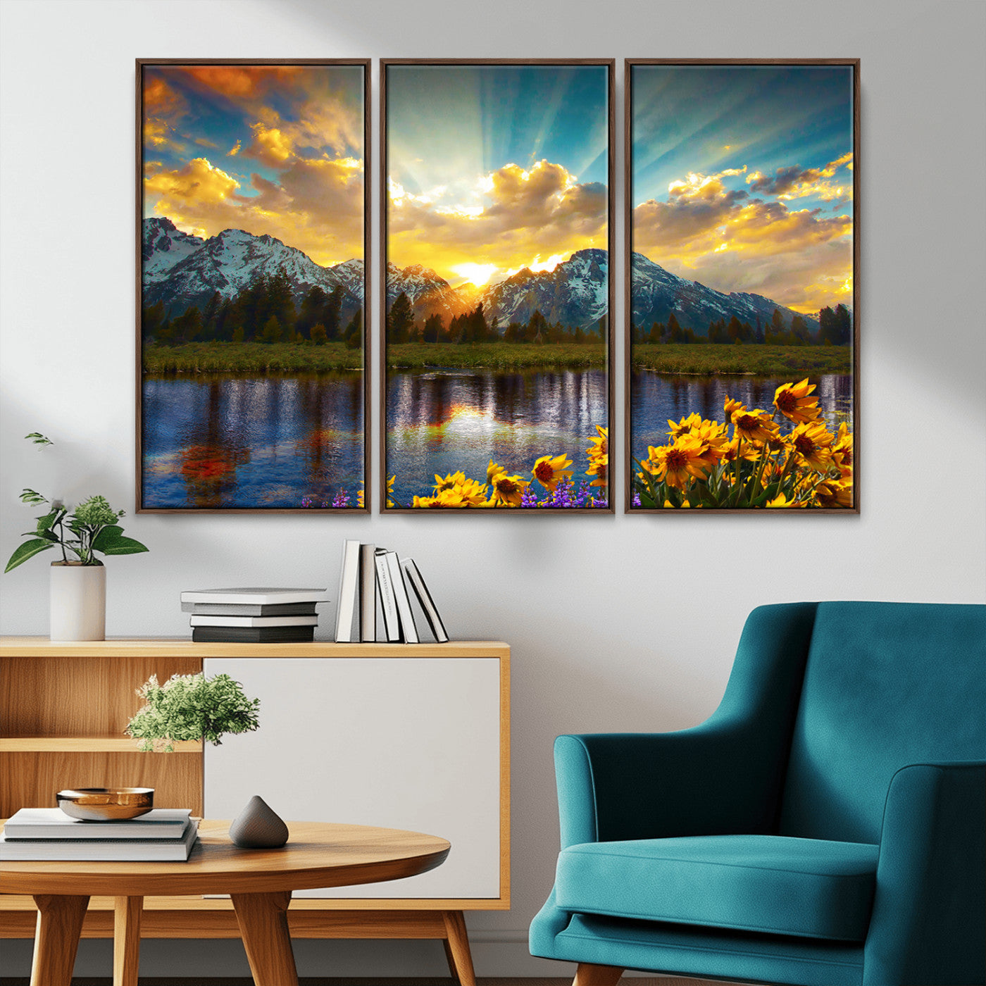 MGV-FC-48X32-3P - Grand Teton Park Amazing Mountain Landscape Sunset Wall Art Canvas Print
