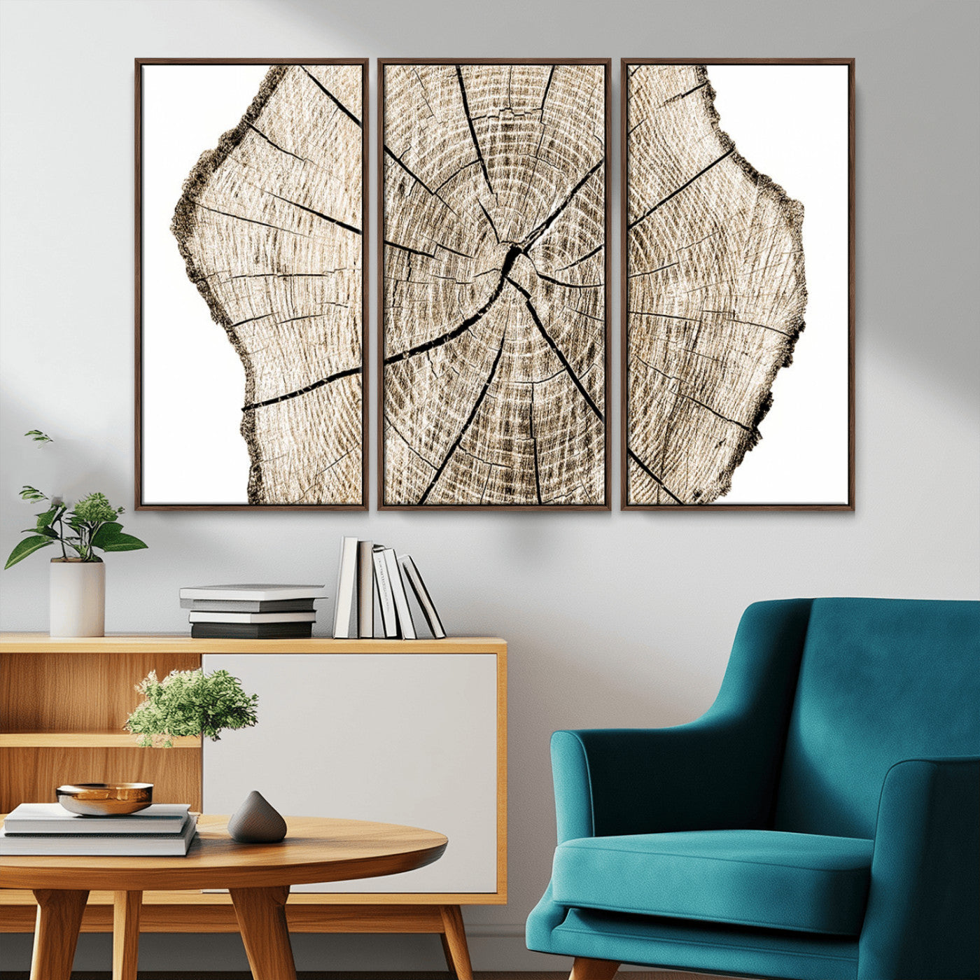 MGV-FC-48X32-3P - Abstract Wood Tree Ring Wall Art - Ready to Hang Minimalist Wooden Design for Rustic & Contemporary