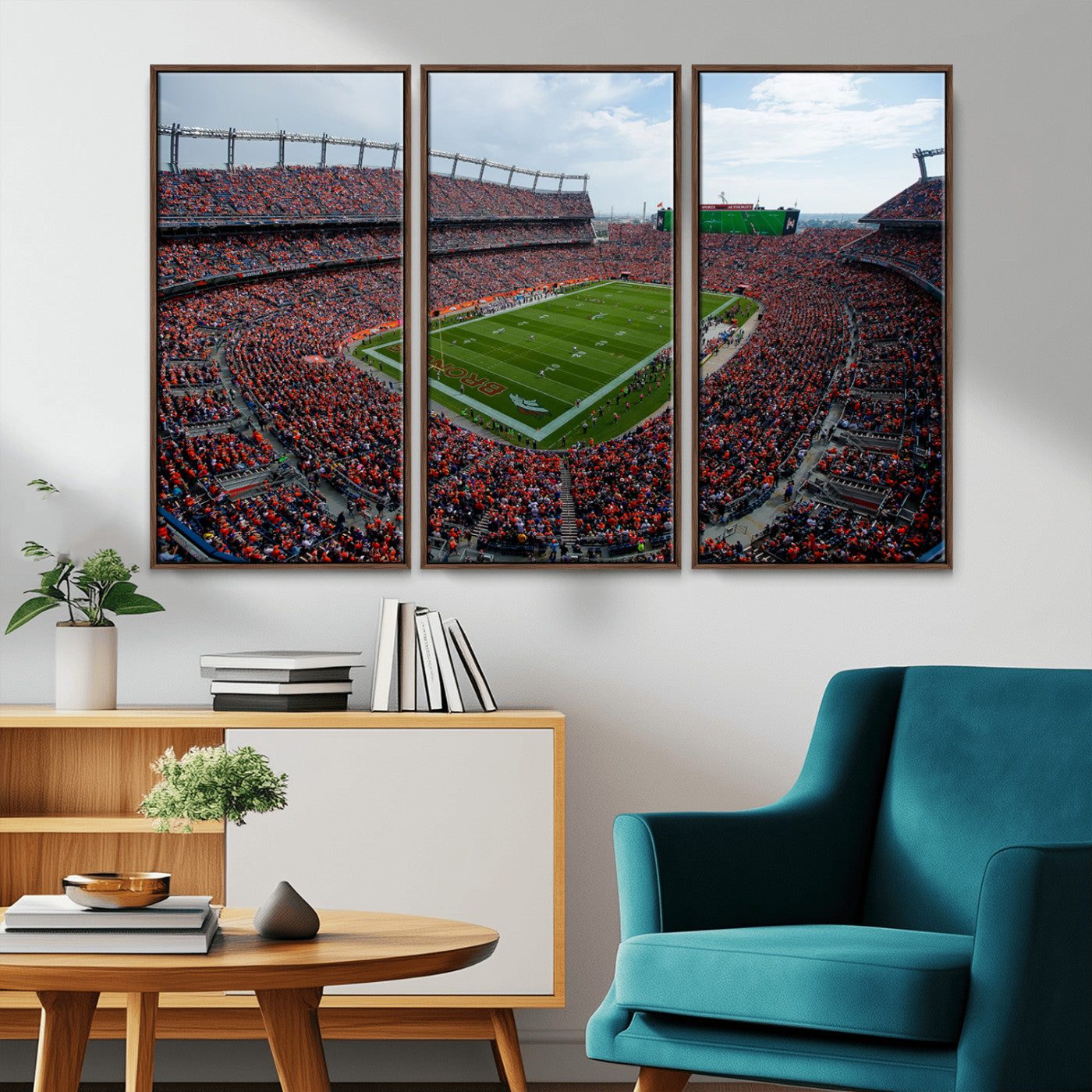 MGV-FC-48X32-3P - Denver Broncos Football Team Print - Empower Field Mile High Stadium Wall Art Canvas Print