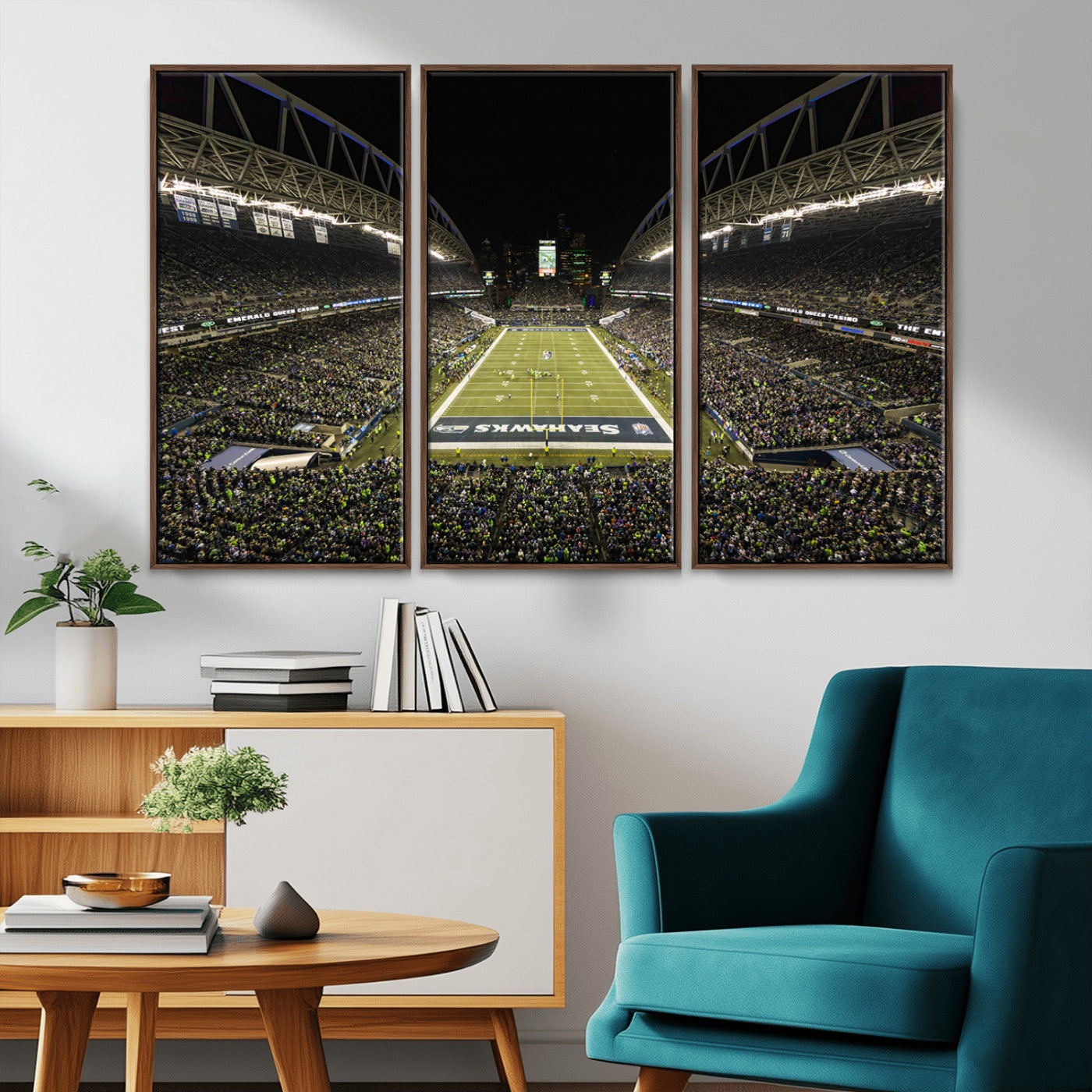 MGV-FC-48X32-3P - Seattle Seahawks Football Team Print Wall Art - Seattle Century Link Field Stadium Wall Art Canvas