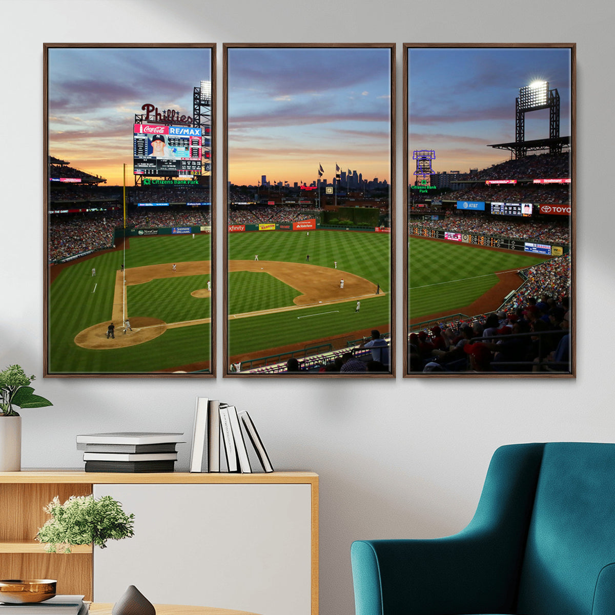 13778-MGV-CV-36X24 - Citizens Bank Park Philadelphia Phillies Wall Art Canvas | 3-Panel Canvas Print of Phillies Stadium