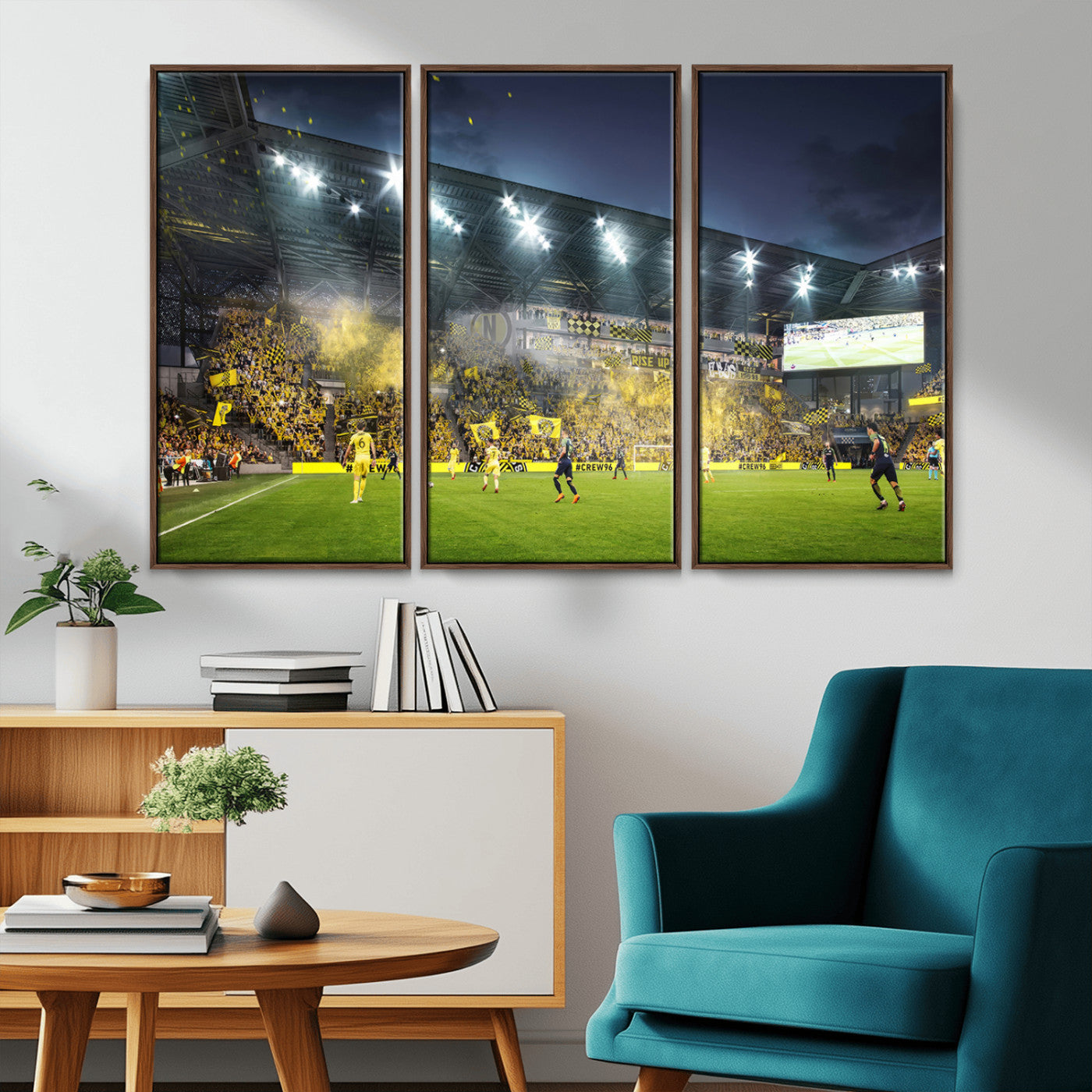MGV-FC-48X32-3P - Columbus Crew Stadium Match Triple Canvas Wall Art - Dynamic MLS Game Scene Canvas Wall Art