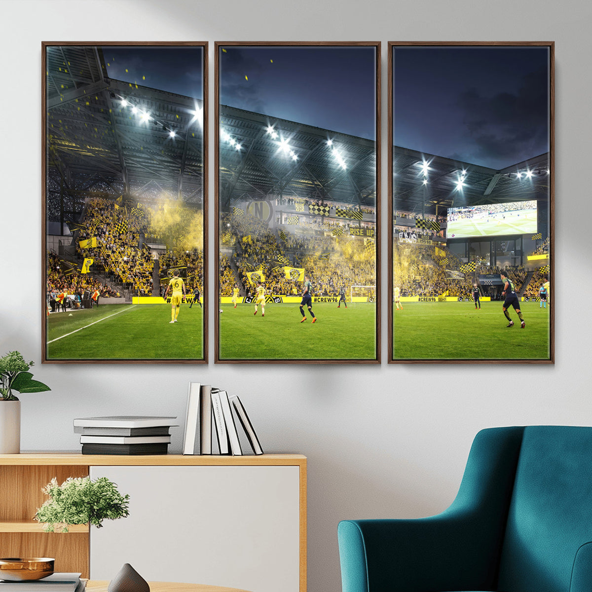 65820-MGV-CV-36X24 - Columbus Crew Stadium Match Triple Canvas Wall Art - Dynamic MLS Game Scene Canvas Wall Art