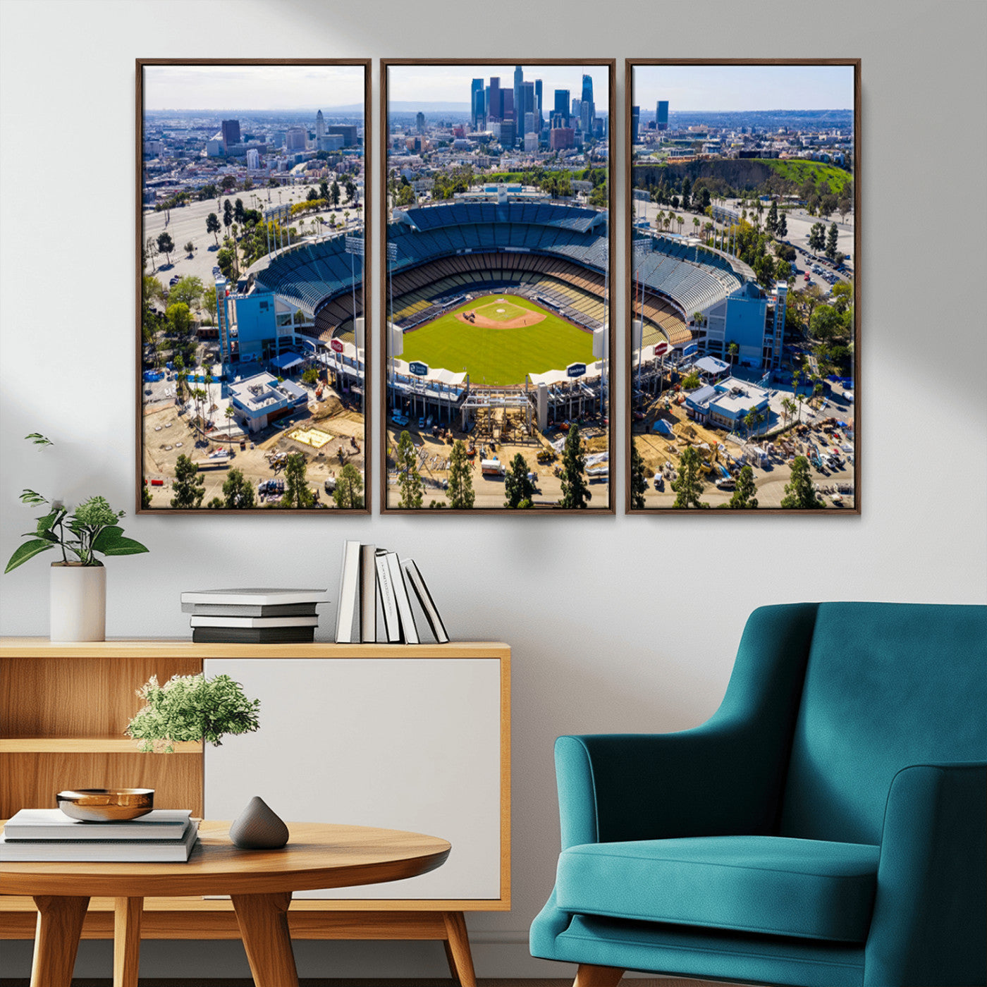 MGV-FC-48X32-3P - Los Angeles Dodgers Dodger Stadium Wall Art Canvas Print - MLB Baseball Stadium, Framed Los Angeles
