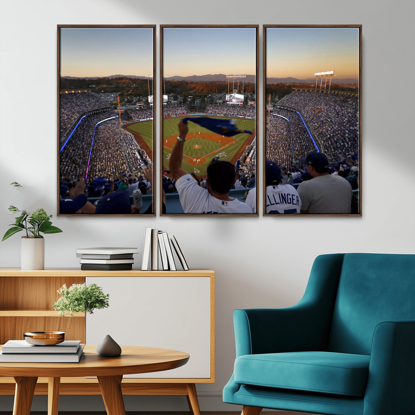 MGV-FC-48X32-3P - Dodger Stadium Sunset Game Triple Canvas Wall Art - Los Angeles Dodgers MLB Match