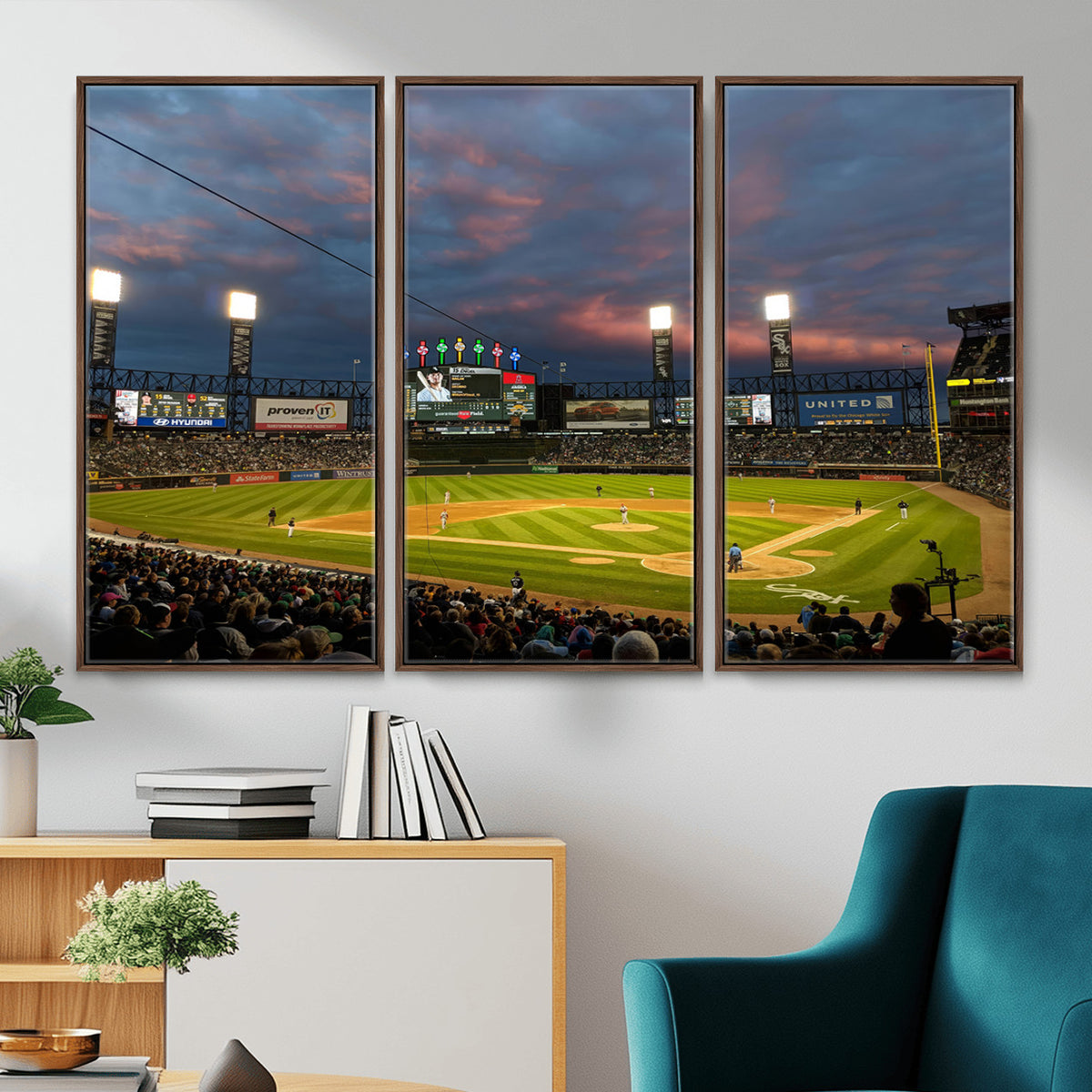 96063-MGV-CV-36X24 - Chicago White Sox Baseball Team Print Canvas, Guaranteed Rate Field, Framed and Ready to Hang
