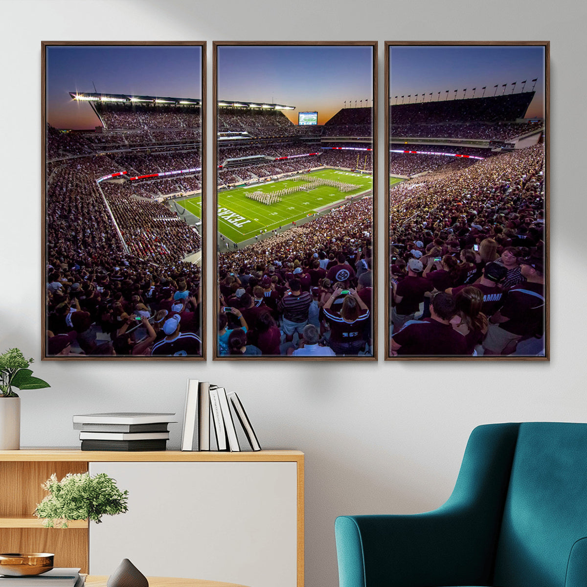 25148-MGV-CV-36X24 - Texas A&M University Aggies Football Team Print, College Station Kyle Field, Framed and Ready to Hang