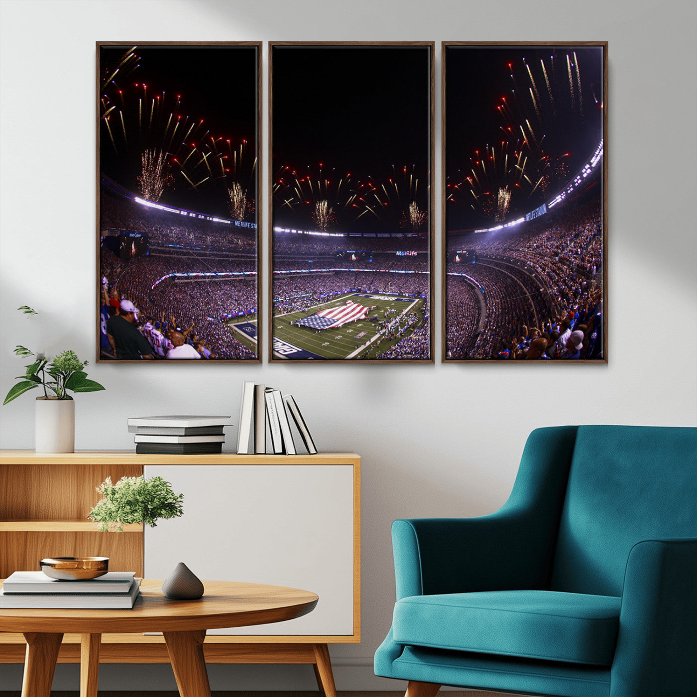MGV-FC-48X32-3P - New York Giants Football Team Print - East Rutherford MetLife Stadium Wall Art Canvas Print
