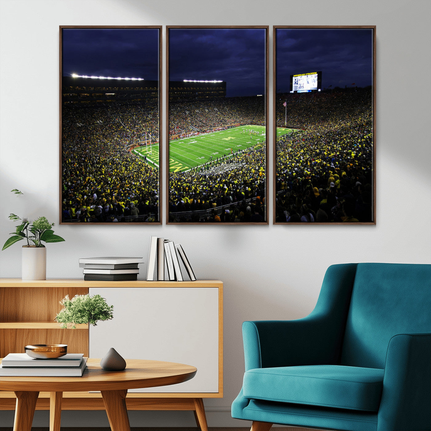 MGV-FC-48X32-3P - Michigan Wolverines Football Canvas Wall Decor, Football Team Print - Ann Arbor Michigan Stadium