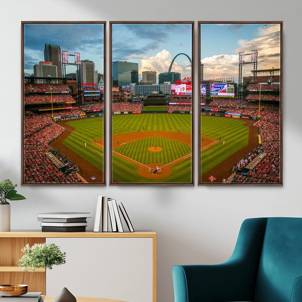 34054-MGV-CV-36X24 - St. Louis Cardinals Baseball Team Print, Busch Stadium Wall Art, Framed and Ready to Hang