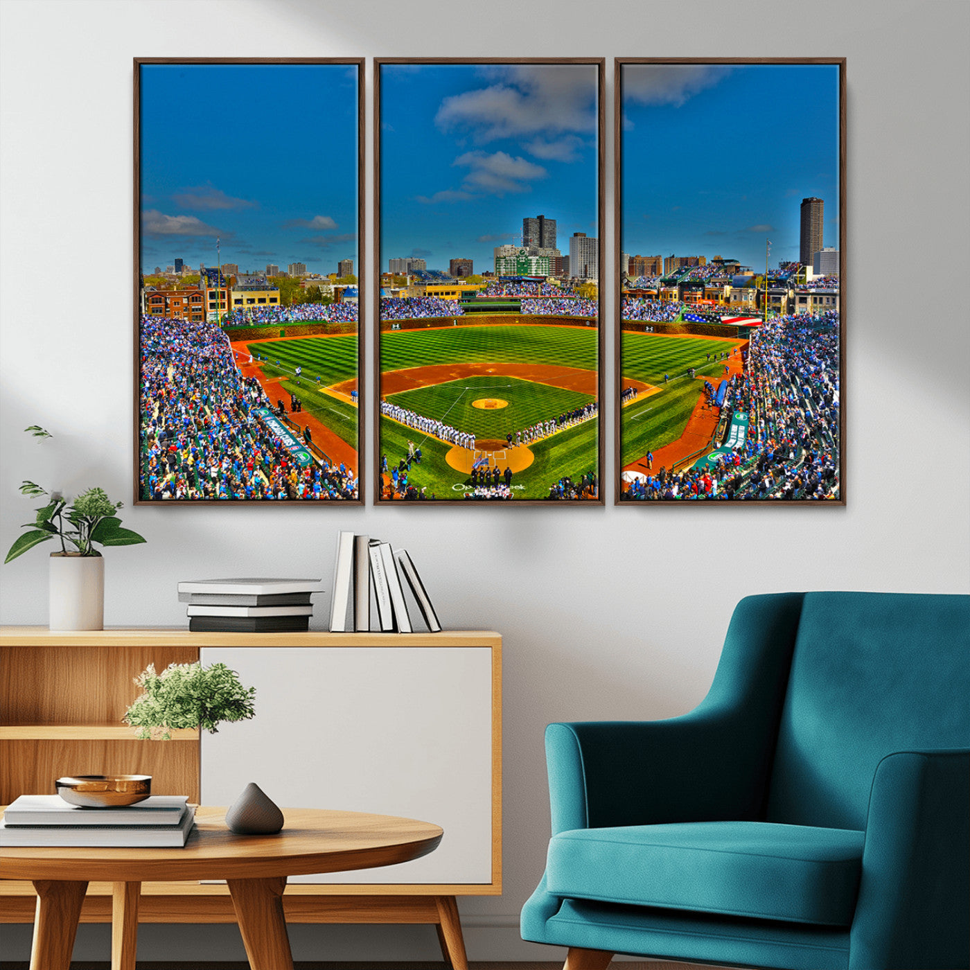 MGV-FC-48X32-3P - Wrigley Field Chicago Cubs Canvas Wall Art - Iconic Baseball Stadium Print for Sports Lovers - Ready