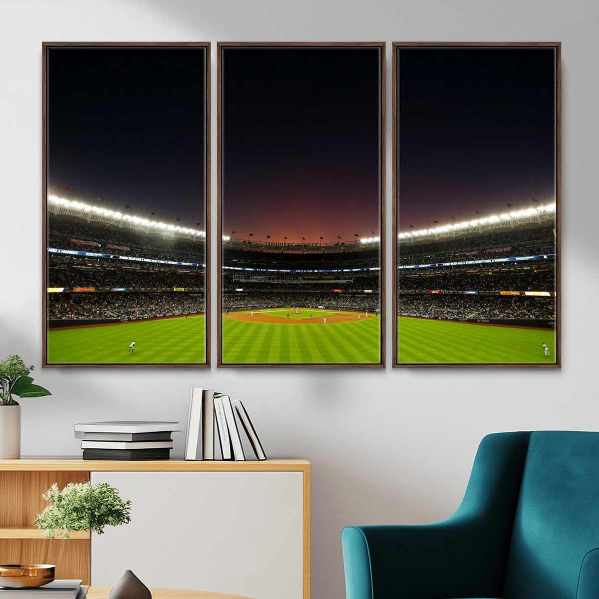 59138-MGV-CV-36X24 - Yankee Stadium Night Game Triple Canvas, New York Yankees Stadium Wall Art