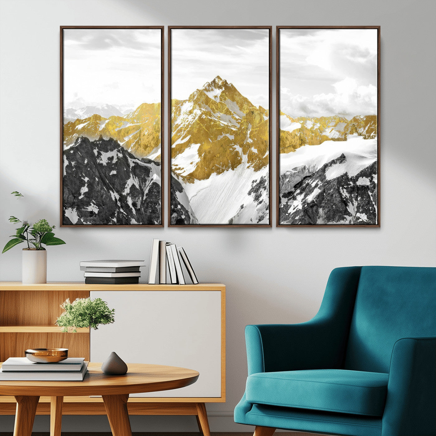 MGV-FC-48X32-3P - Gold Abstract Mountains Wall Art Print on Canvas, Nature Wall Art Print,