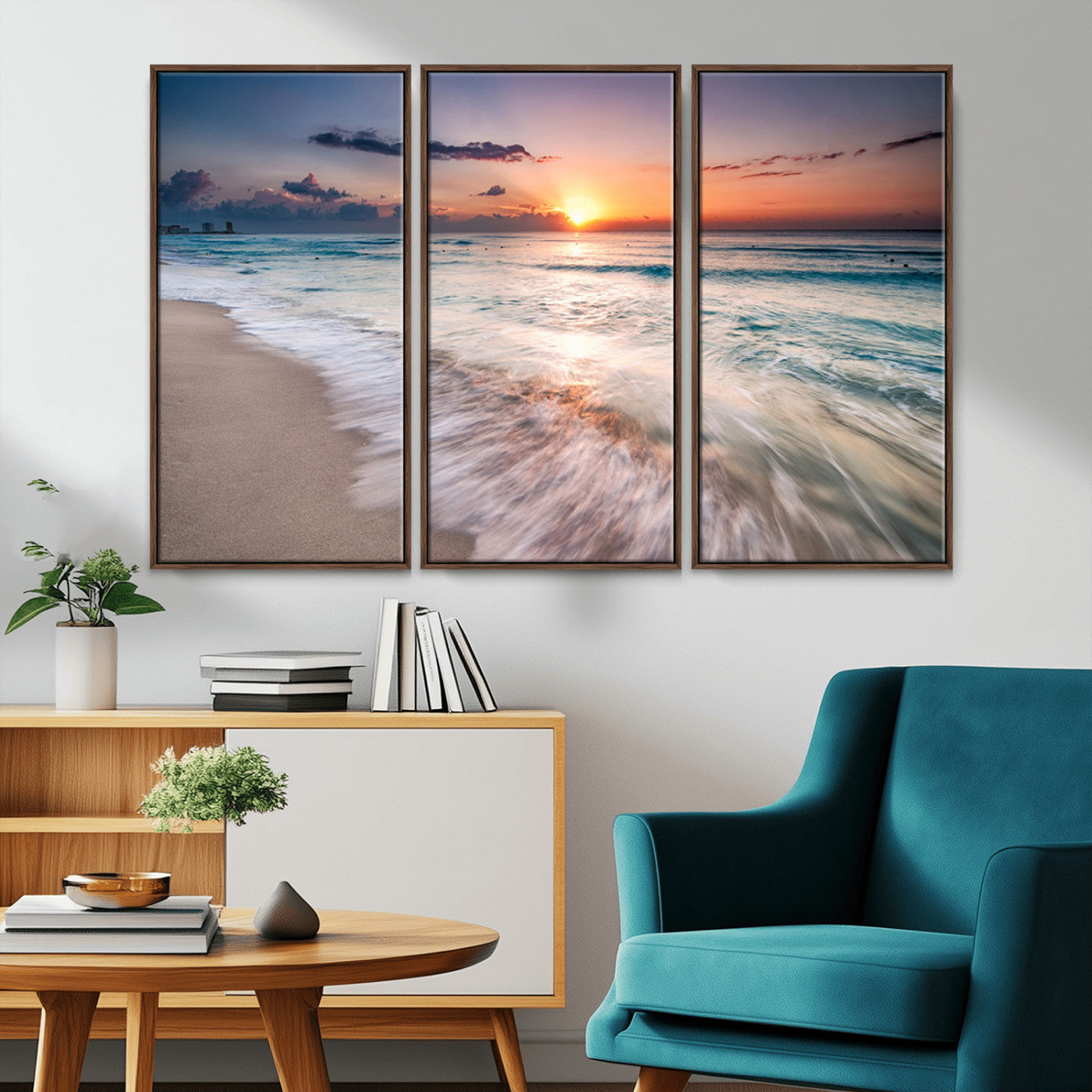MGV-FC-48X32-3P - Sunset Beach Wall Art – Soothing Coastal Landscape, Ready to Hang for Tranquil Home Decor