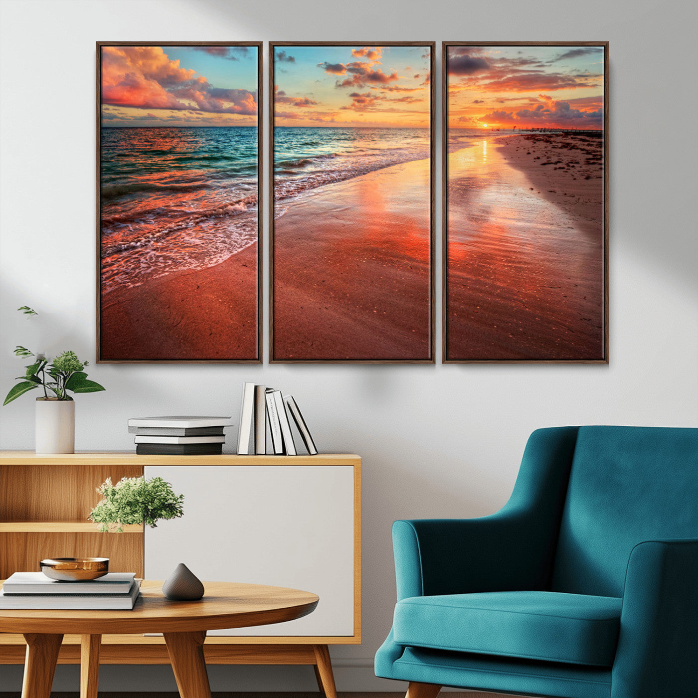 MGV-FC-48X32-3P - Sunset Beach Wall Art | Ocean Canvas Print | Coastal Wall Art | Tranquil Sunset Canvas Print