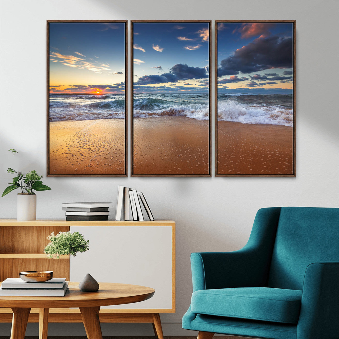 MGV-FC-48X32-3P - Beach Canvas Wall Art - Coastal Seascape Print for Living Room or Bedroom, Ocean Waves on Sand,