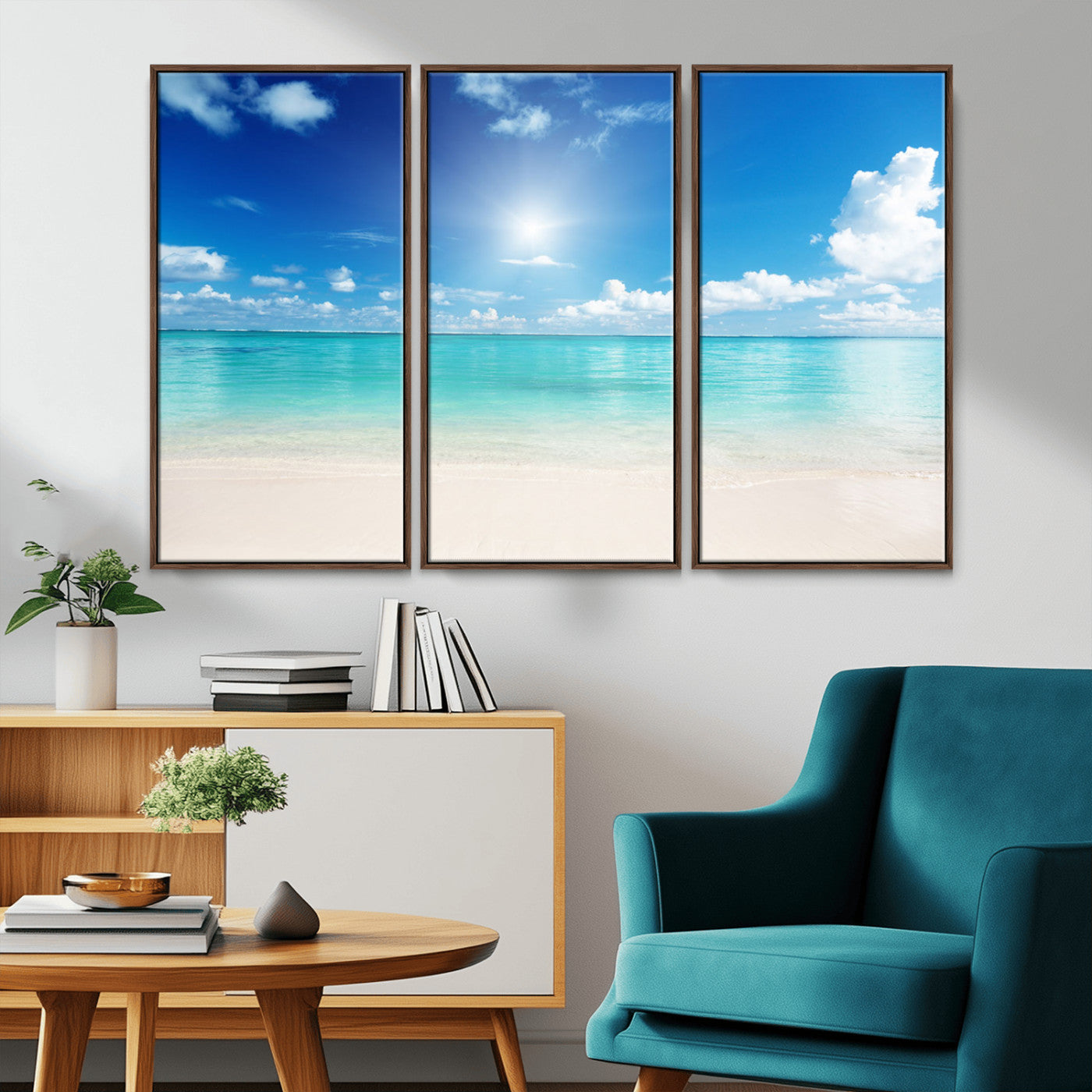 MGV-FC-48X32-3P - Blue Ocean Wall Art Canvas Print - Tranquil Ocean Paradise Triptych Wall Art - Ready to Hang Beach