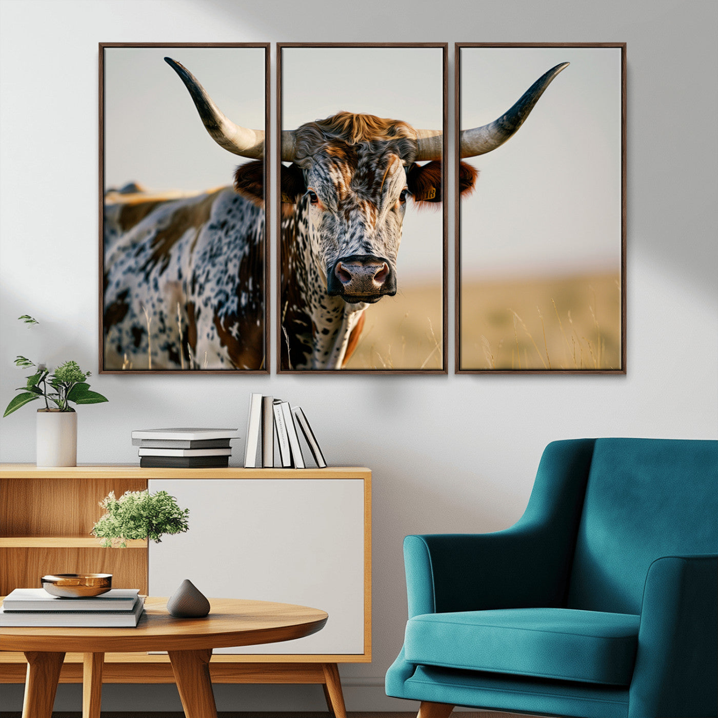MGV-FC-48X32-3P - Texas Bull Longhorn Wall Art Canvas Print for Farm House Wall Decor, Farmhouse Wall Art Print