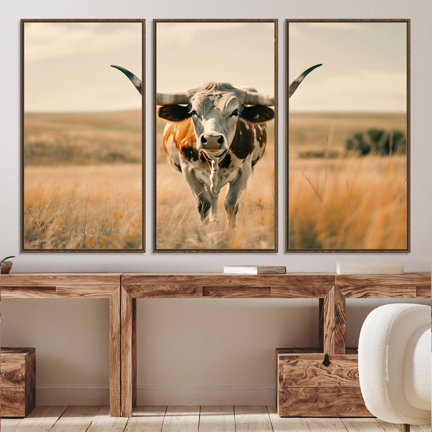 16580-MGV-CV-36X24-Texas Cow Longhorn Wall Art Canvas Print for Farm House Wall Decor, Farmhouse Cow Print Canvas Wall Art Print