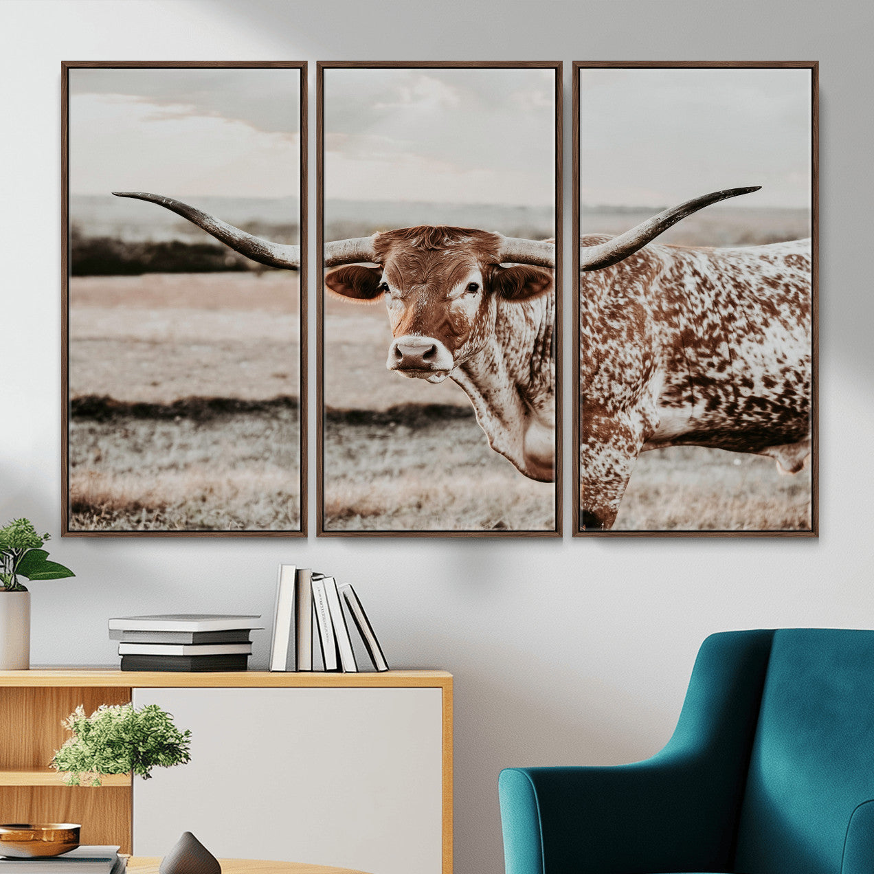 62910-MGV-CV-36X24 - Texas Longhorn Canvas Wall Art Print – Majestic Western Cattle in Rustic Farmhouse Decor – Cowboy Wall Decor