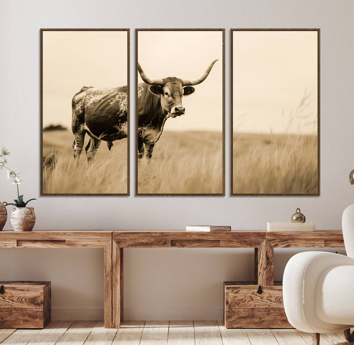 Texas Longhorn Wall Art Print for farmhouse decor.