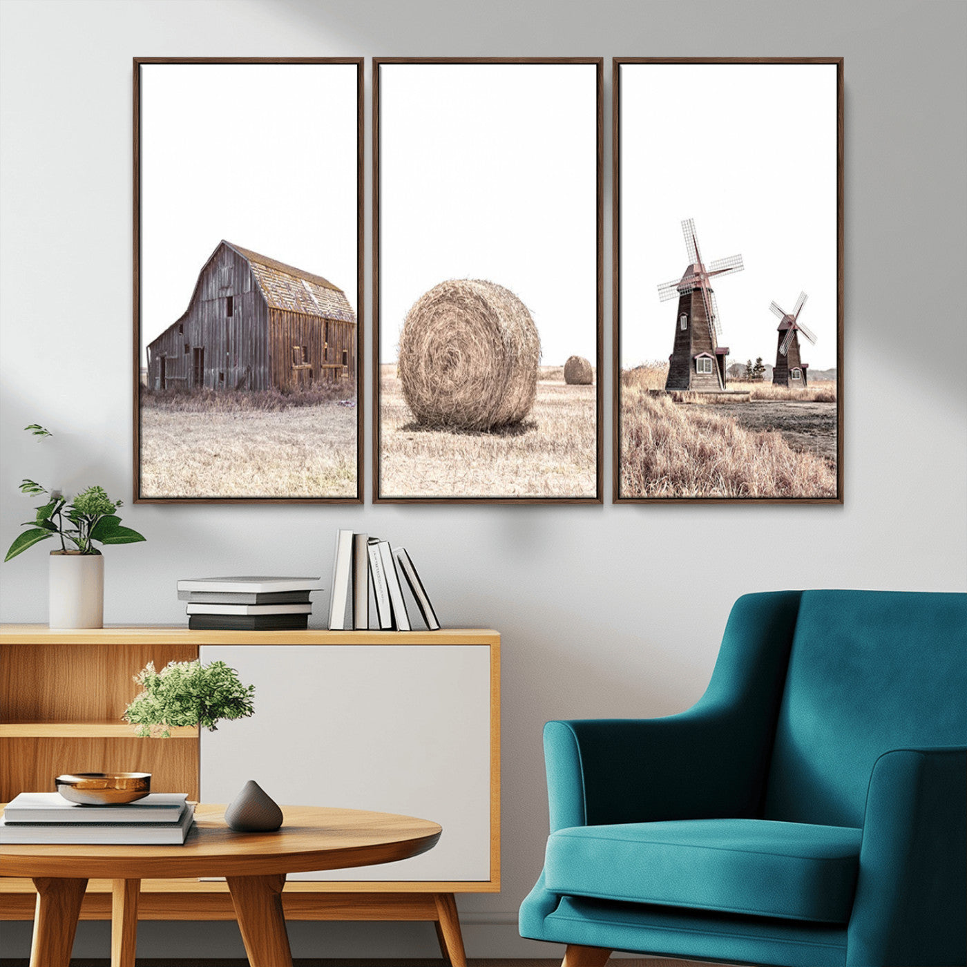 MGV-FC-48X32-3P - Farm Prints Set, Set of 3 Farmhouse Wall Art, Country House Decor, Barn Print, Wheat Print,