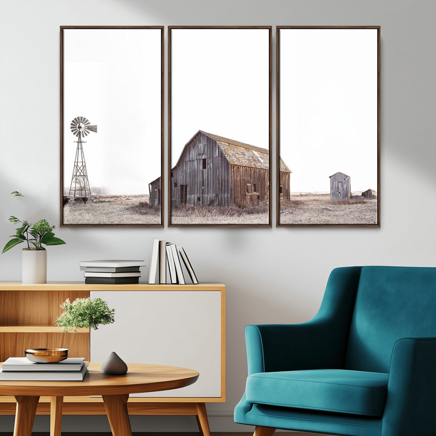 -Set of 3 Rustic Farmhouse Wall Art Prints – Country Barn, Wheat Field, and Farm Landscape for Cozy