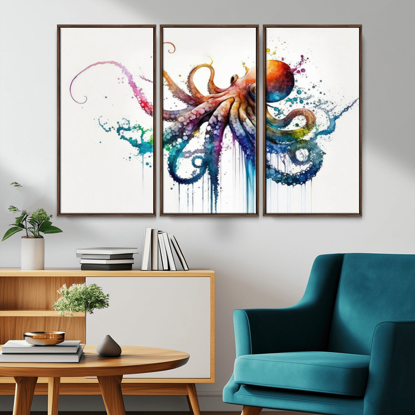 MGV-FC-48X32-3P - Watercolor Vibrant Octopus Wall Art Canvas Print | Abstract Sea Life Art | Colorful Marine Creature