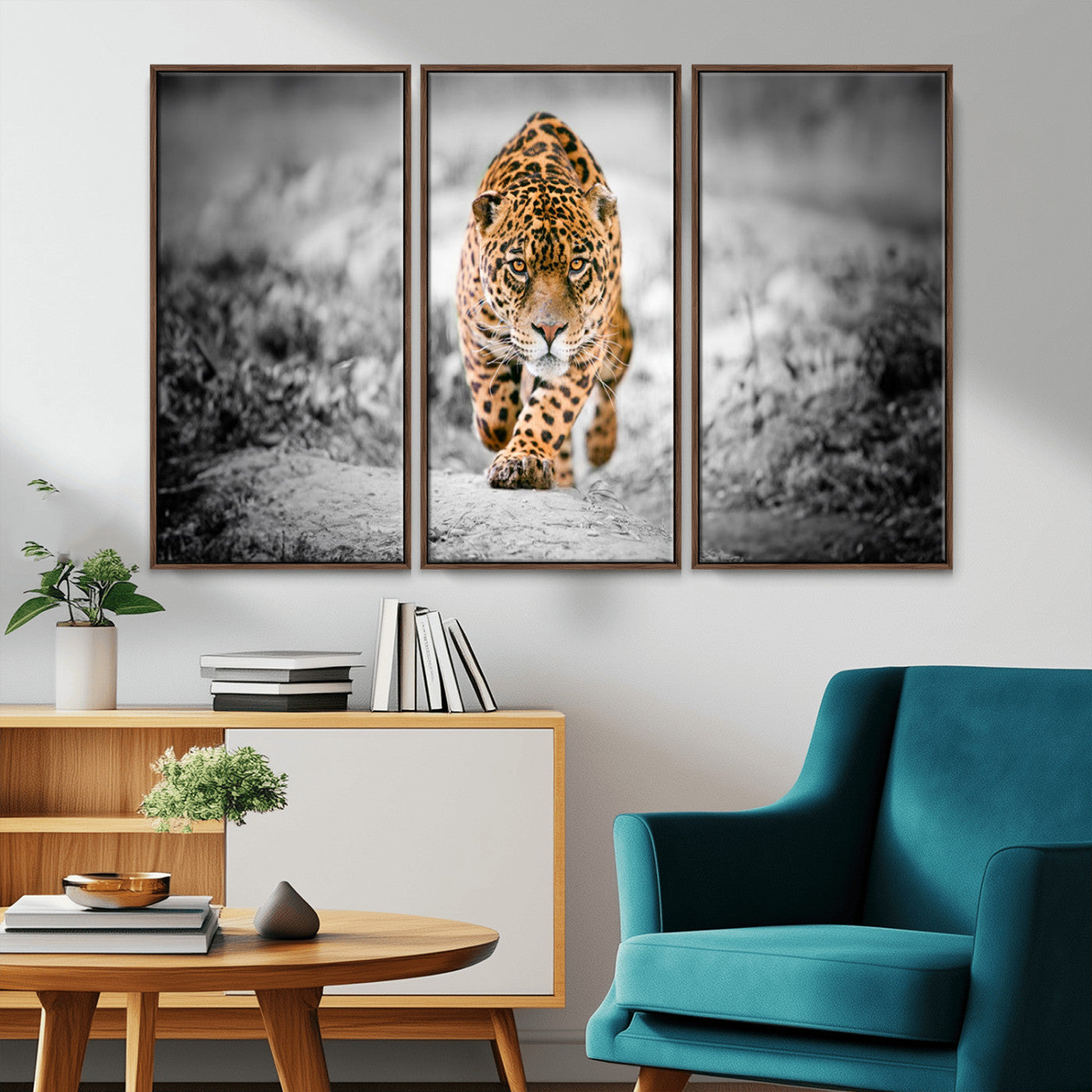 MGV-FC-48X32-3P - Jaguar Wall Art Canvas Print - Majestic Big Cat in Focused Pursuit - Ready to Hang
