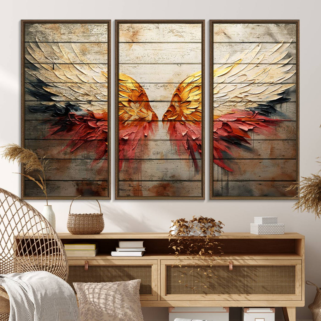 Abstract Angel Wings Canvas Art on a wooden backdrop.