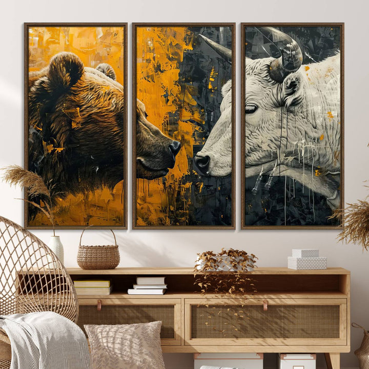 The Bear and Bull Wall Art Canvas Print adorns the wall.