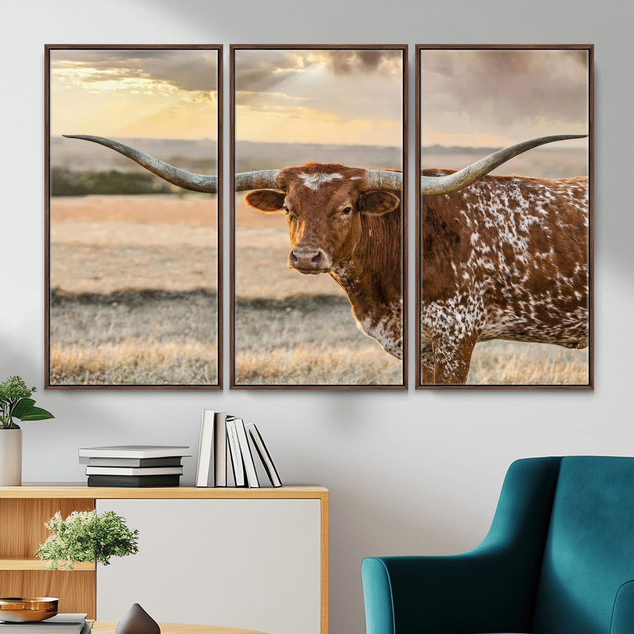 42715-MGV-CV-36X24 - Texas Longhorn Wall Art Canvas Print, Rustic Ranch Decor, Majestic Western Longhorn Cattle