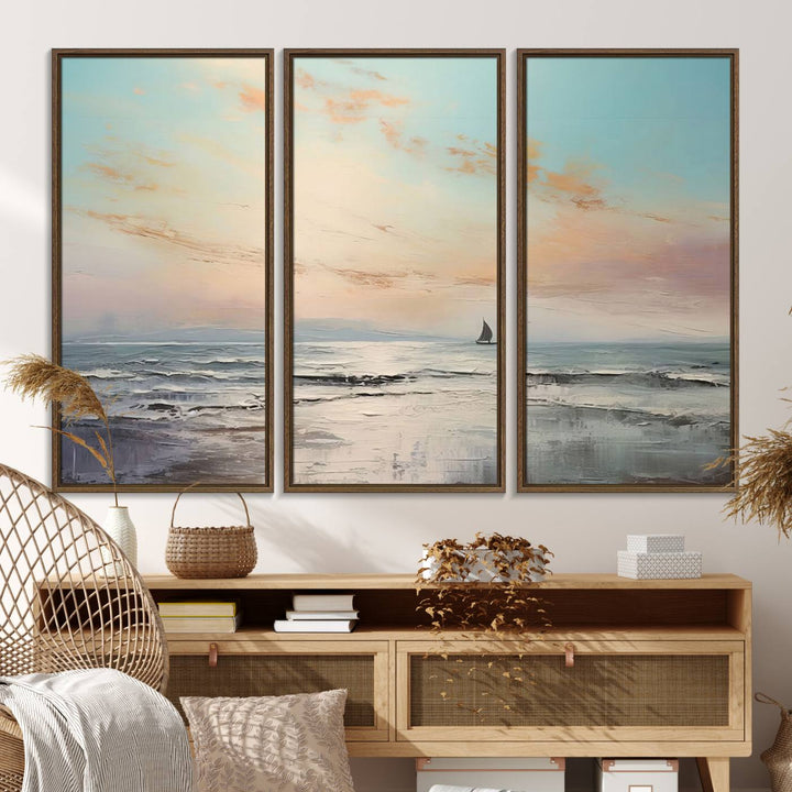 An Abstract Ocean Wall Art - Boat Canvas Print hangs prominently.