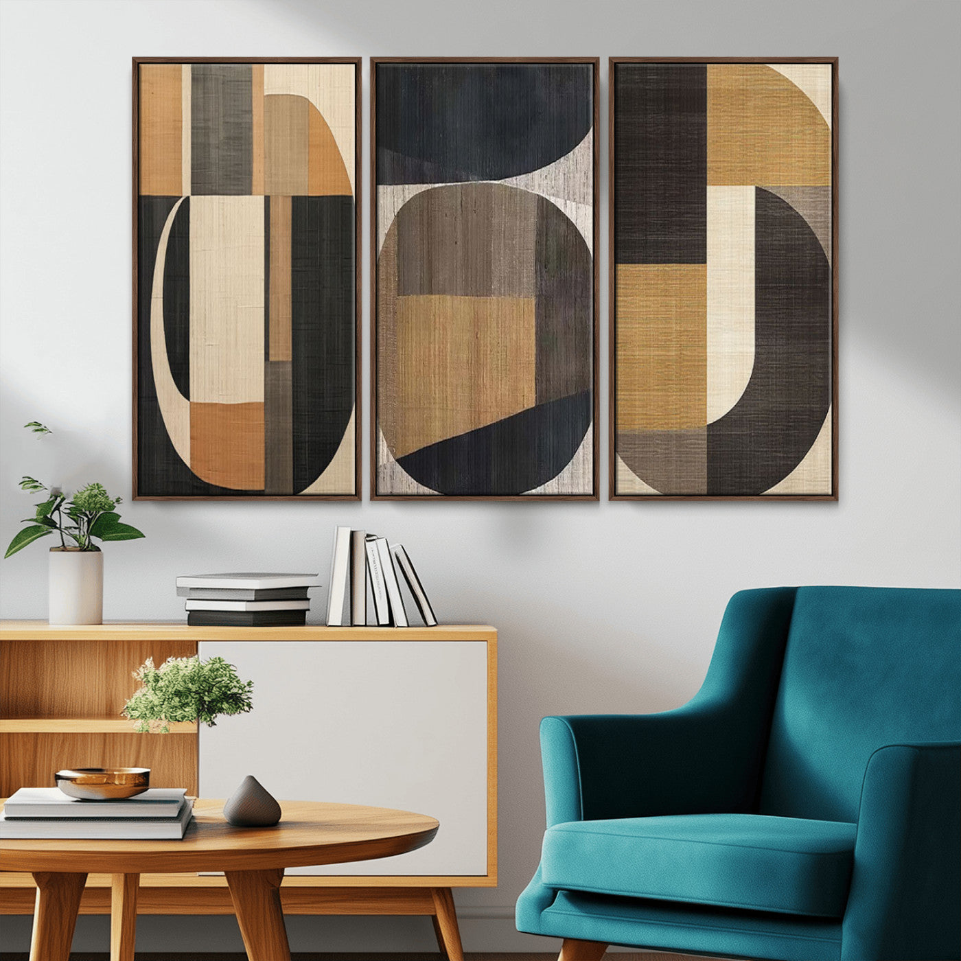 MGV-FC-48X32-3P - Modern Brown Wabi Sabi Abstract Wall Art Canvas Print Set, Minimalist Wall Art