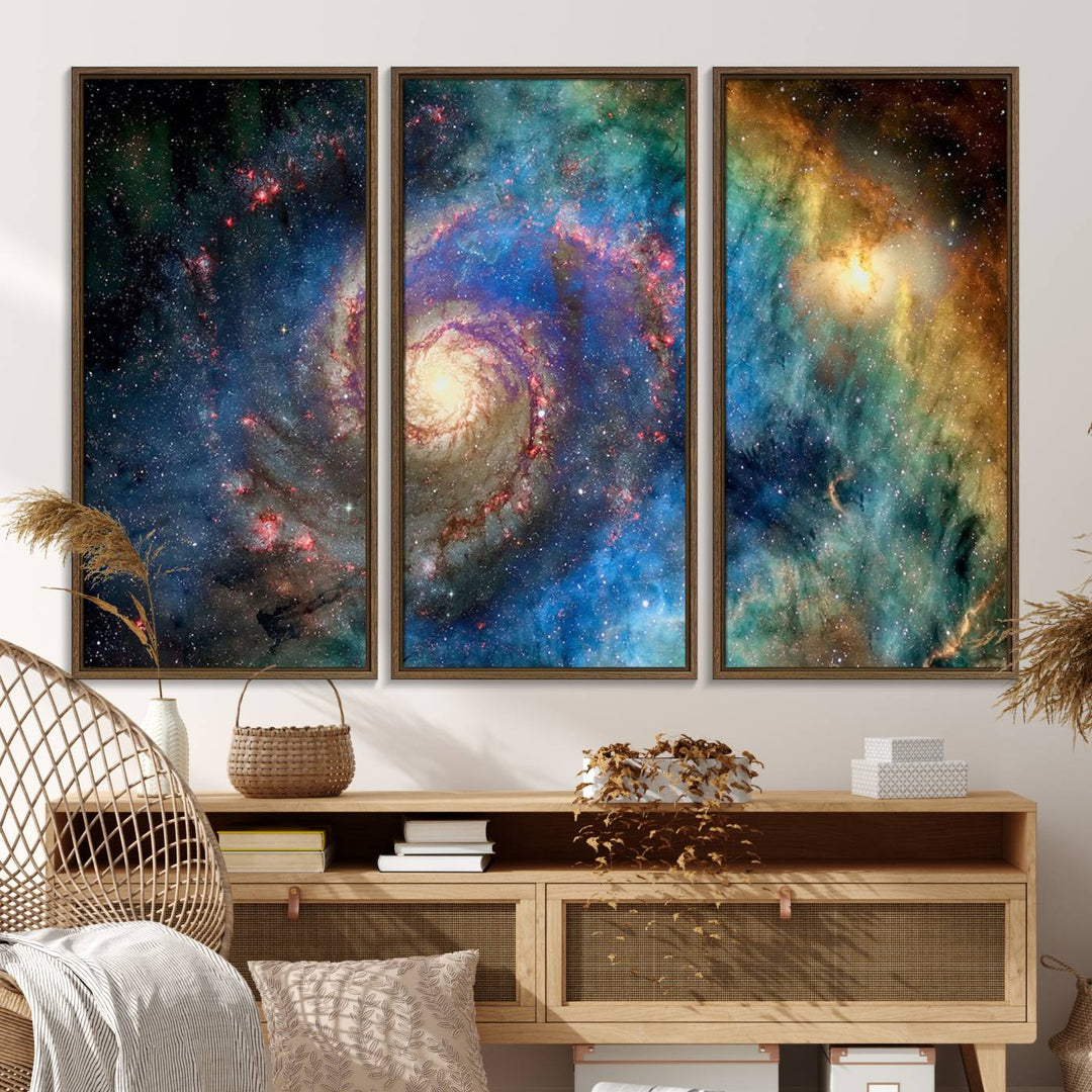 A Spiral Galaxy Wall Art Canvas Print hangs prominently.