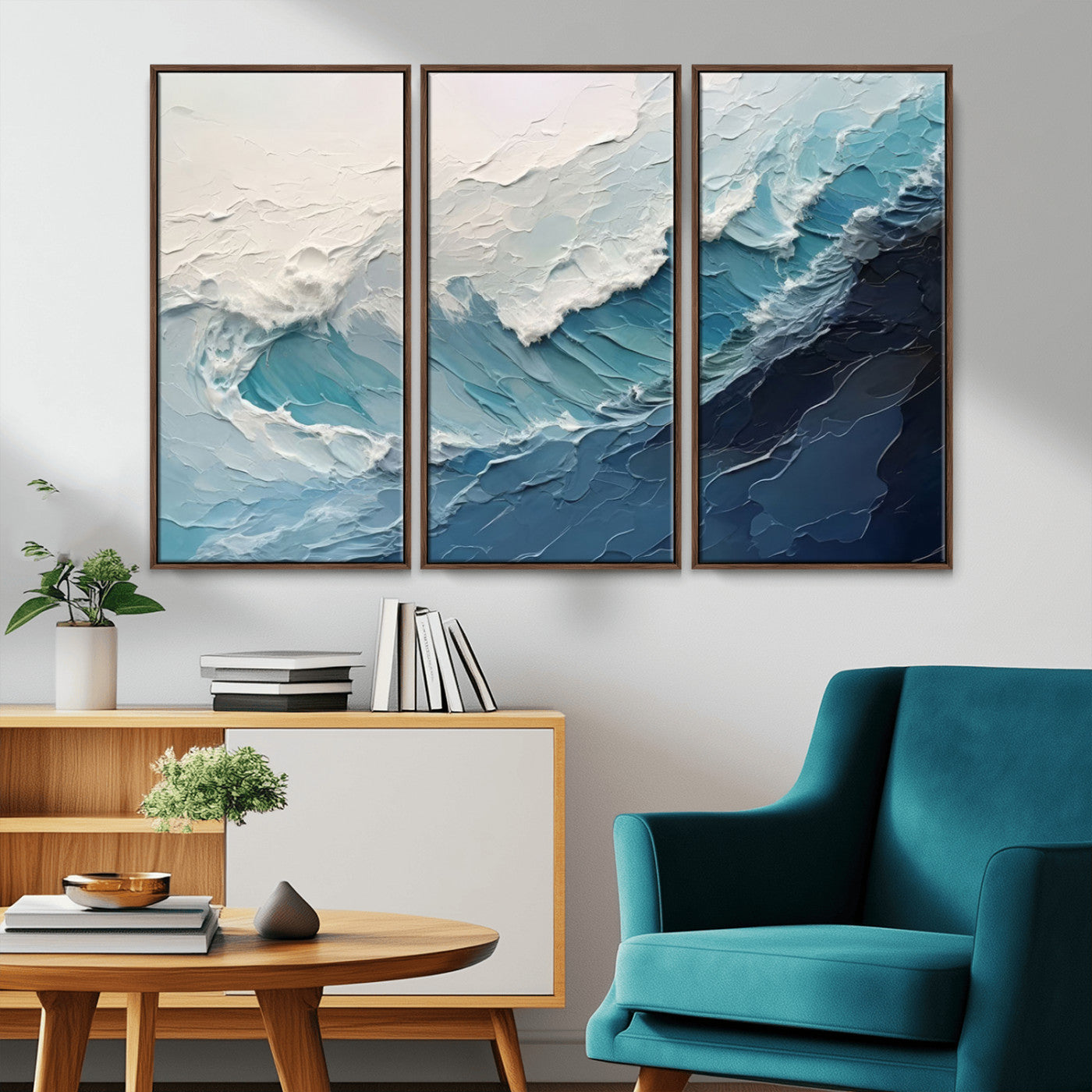 MGV-FC-48X32-3P - Ocean Wave Canvas Wall Art Print - Coastal Wall Decor for Living Room - Large Ocean Wave Wall Art