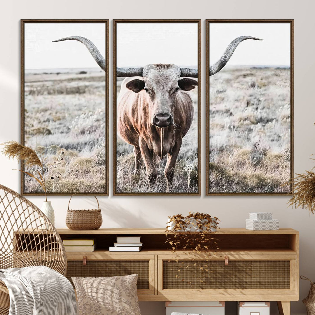 The Rustic Texas Longhorn Canvas Print adds charm to your decor.